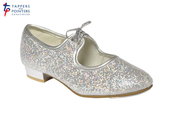 Silver Hologram Low Heel Tap Shoes